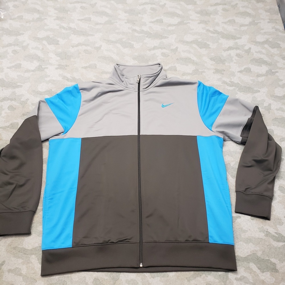 Nike Track Jacket Mens 2XL Gray Full Zip‎ Embroidered Logo Color Block
